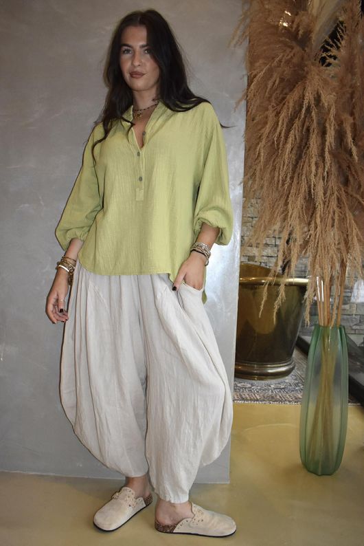 Suri Cushion Cotton Laurie Blouse Soft Olive